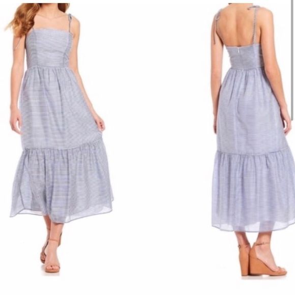 Gianni Bini Dresses & Skirts - Gianni BINI Women’s Blue & White Strip Maxi Tie Midi Dress Size 10